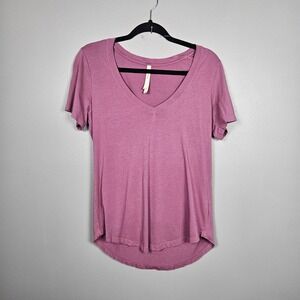 Babaton‎ Womens M V Neck Modal Blend Short Sleeve Tee Casual Mauve Basic Top